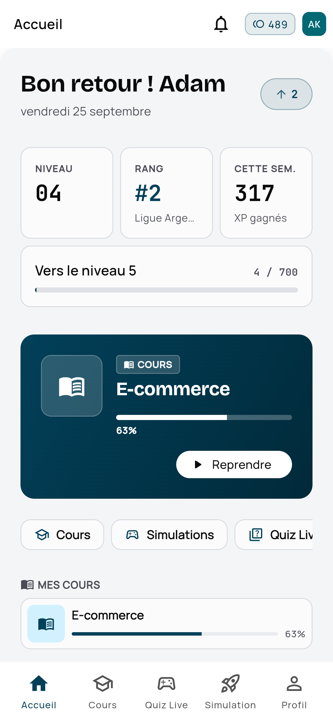 L’accueil d’un apprenant sur téléphone : cours en cours et niveau