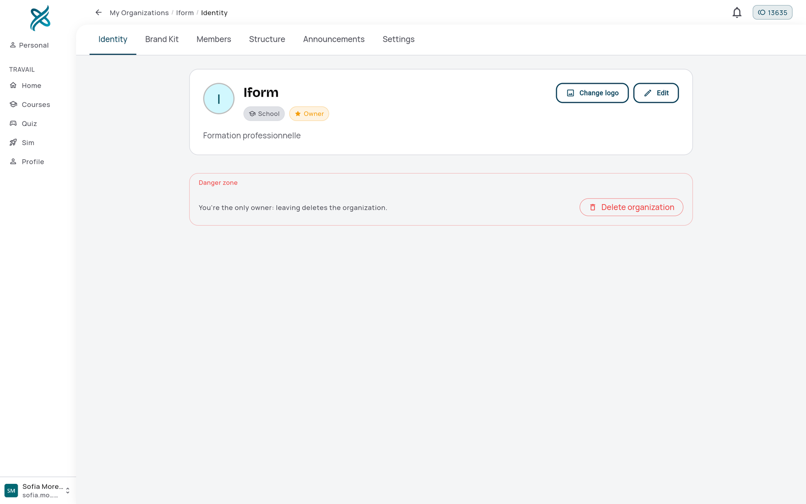 Managing an organization in XPERYO
