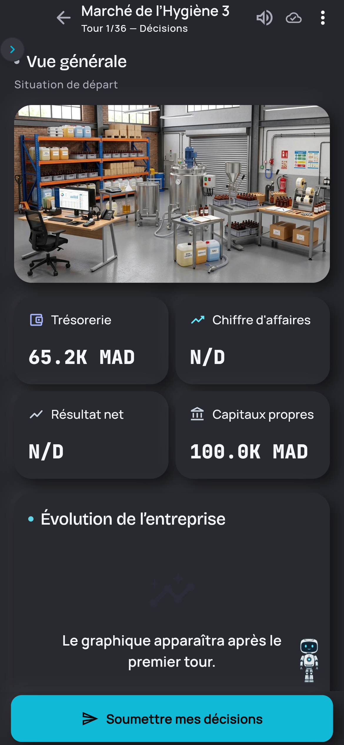 Les décisions d’un tour de simulation, sur téléphone