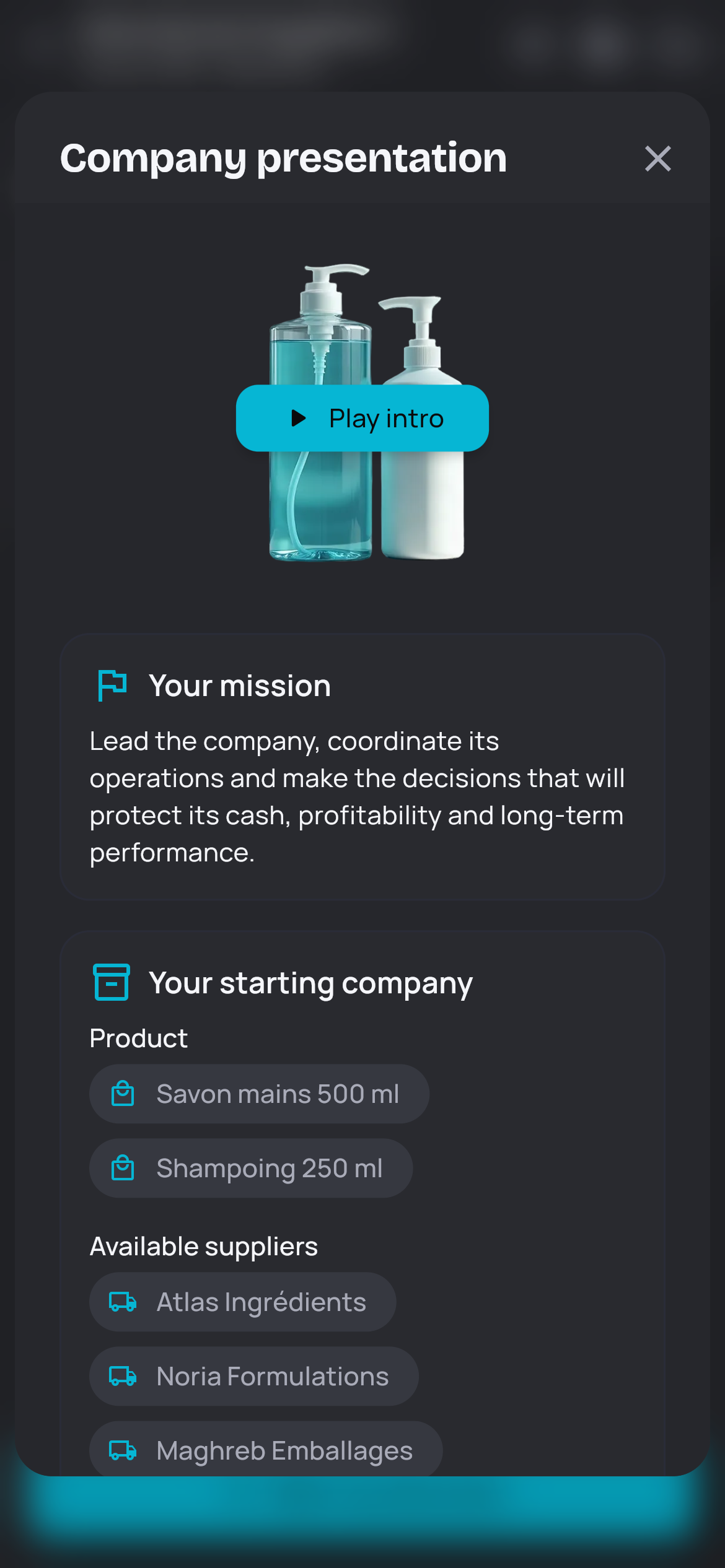 A business simulation: the hygiene market and the starting company